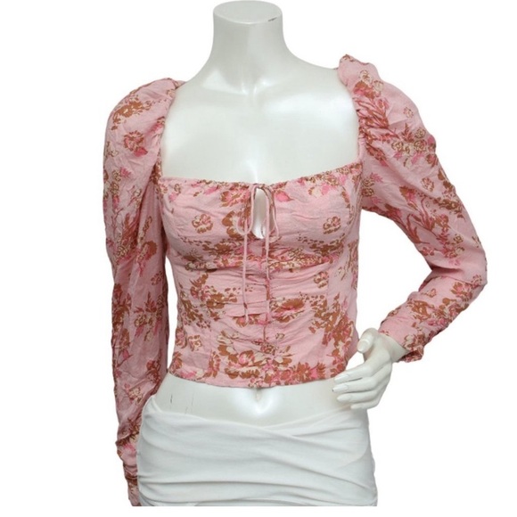 FREE‎ PEOPLE Hilary Floral Crop Top Pink Combo NWOT - Picture 6 of 9